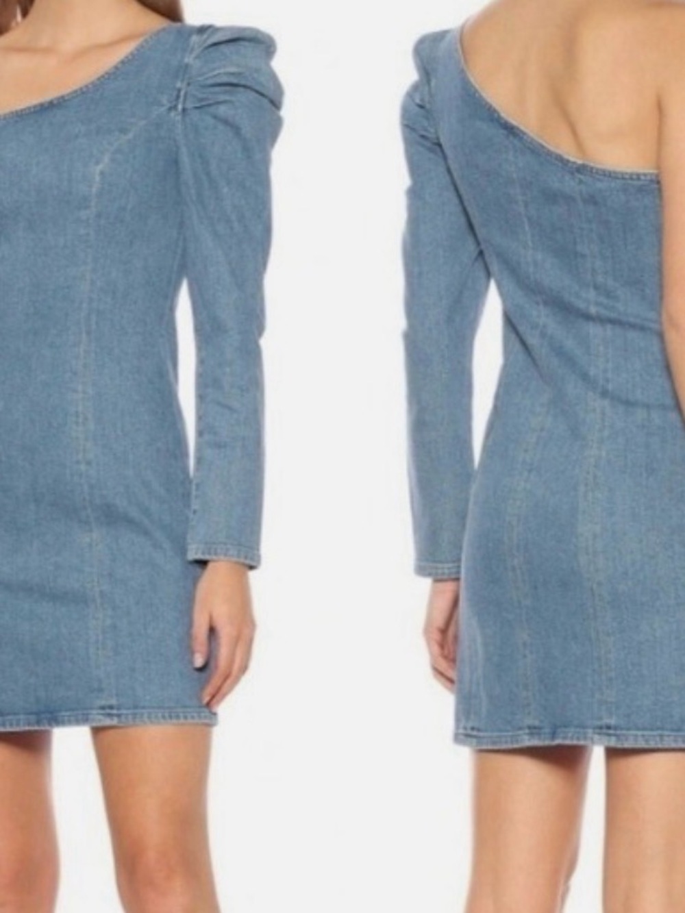 GRLFRND One-Shoulder Denim Mini Dress in Light Blue